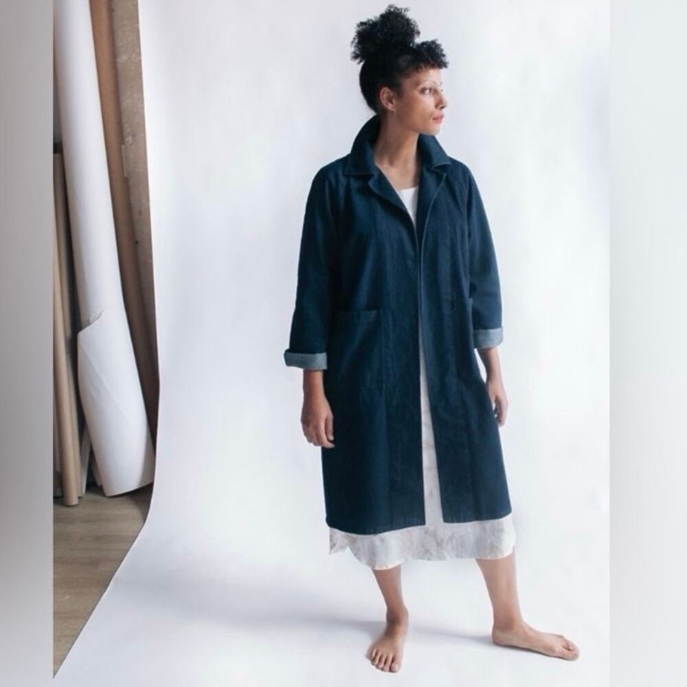 STATE the Label Dark Wash Denim Potter’s Coat Sz Large 100% Cotton - Picture 2 of 16